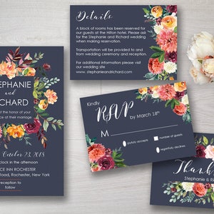 Fall Wedding Invitation, Peach Orange Wedding Invitation, Autumn Invitation Suite, Printable Digital Wedding Invitation Set, Invite WS-040