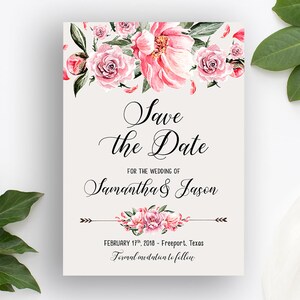 Save the Date Invitation, Blush Save the Date, Printable Invitation, Blush Flowers, Printable Save the Date, Wedding Bridal Invite WS-028