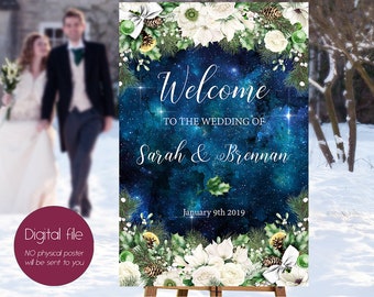 Welcome Wedding Sign, Winter New Year Sign, Christmas Stars Night Welcome Sign, Wedding Reception Sign, Bridal Wedding Welcome Poster WS-052