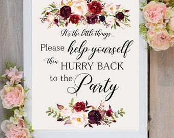 Please help yourself Wedding Sign Digital Floral Marsala Burgundy Wedding Boho Printable Bridal Decor Gifts Poster Sign 8x10 WS-024