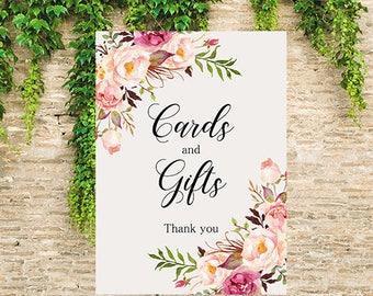 Cards and Gifts Wedding Sign Digital Floral Sign Blush Peonies Wedding Boho Sign Printable Decor Gifts Poster Sign 8x10 - WS-022