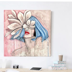 Art Portrait Abstrait Cadeau Acrylique Toile Peinture Originale Décoration Murale Décoration Émotion Femme Image Coiffeur Salon Studio Studio Bureau Cheveux