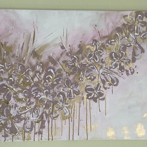 Golden Hydrangea Wall Art 50 x 70 cm – Original Wall Art, Flower Painting, Modern Wall Art, Gift for Office, Salon or Practice