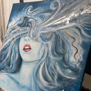 Art Portrait Abstrait Cadeau Acrylique Toile Peinture Originale Salon Studio Bureau Décoration Murale Décoration Émotion Femme Photo Coiffeur Cheveux