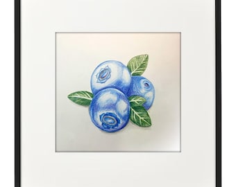 Blueberry blue — an original painting on high-quality watercolor paper / wall art, poster, gift perfect as kitchen or home decor.