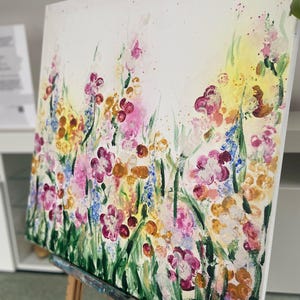 Acrylic painting flower meadow 50 x 50 cm – Abstract flower painting on canvas – Original art, spring decoration, wall picture gift