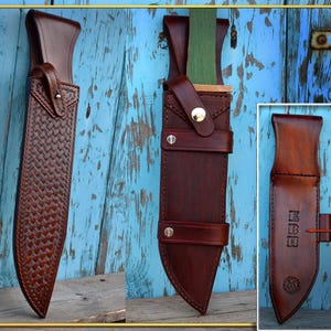 CUSTOM Handmade Leather Stamped & Plain Knife Sheaths. Handstitch, Personalised, With Your Initials To The Back.