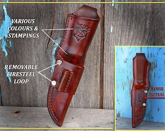 Custom Leather Mora Garberg/Kansbol Sheath: Handmade, Veg Tan, Firesteel Loop