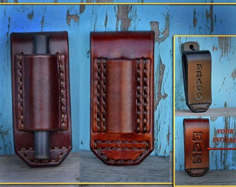 CUSTOM Handmade Leather Firesteel Loop. Ferro Rod Belt Holder. Personalised (With your initials to the back side)