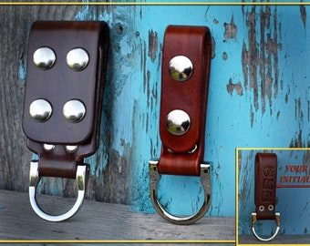 HANDMADE Leather Dangler, Keychain With Snaps & Removable D Ring. Personalised And With Your Initials To The Back.