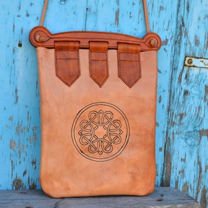 CUSTOM Handmade Leather Haithabu Or Hedeby Bag. With Custom Symbol Stamped.