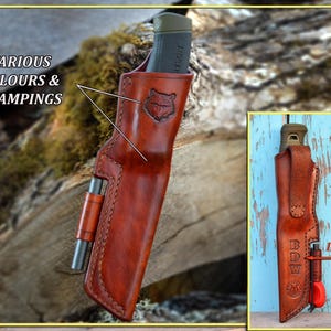 HANDMADE Leather Morakniv Sheath. With Firesteel Loop. Custom, Personalised Left Or Right Handed. With Your Initials To The Back.