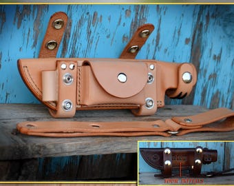CUSTOM Leather Knife Sheath. Scout Carry & Vertical Carry. Handmade and Personalised. Left Or Right Handed. With Your Initials to the back !
