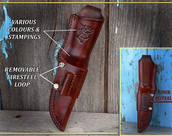 CUSTOM Handmade Leather Mora GARBERG & KANSBOL Sheath. With Removable Firesteel Loop. Left Or Right Handed. With Your Initials.
