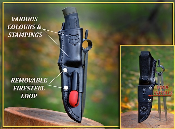 Personalized Leather Mora Knife Sheath: Handmade Heavy Duty Companion with Firesteel Loop