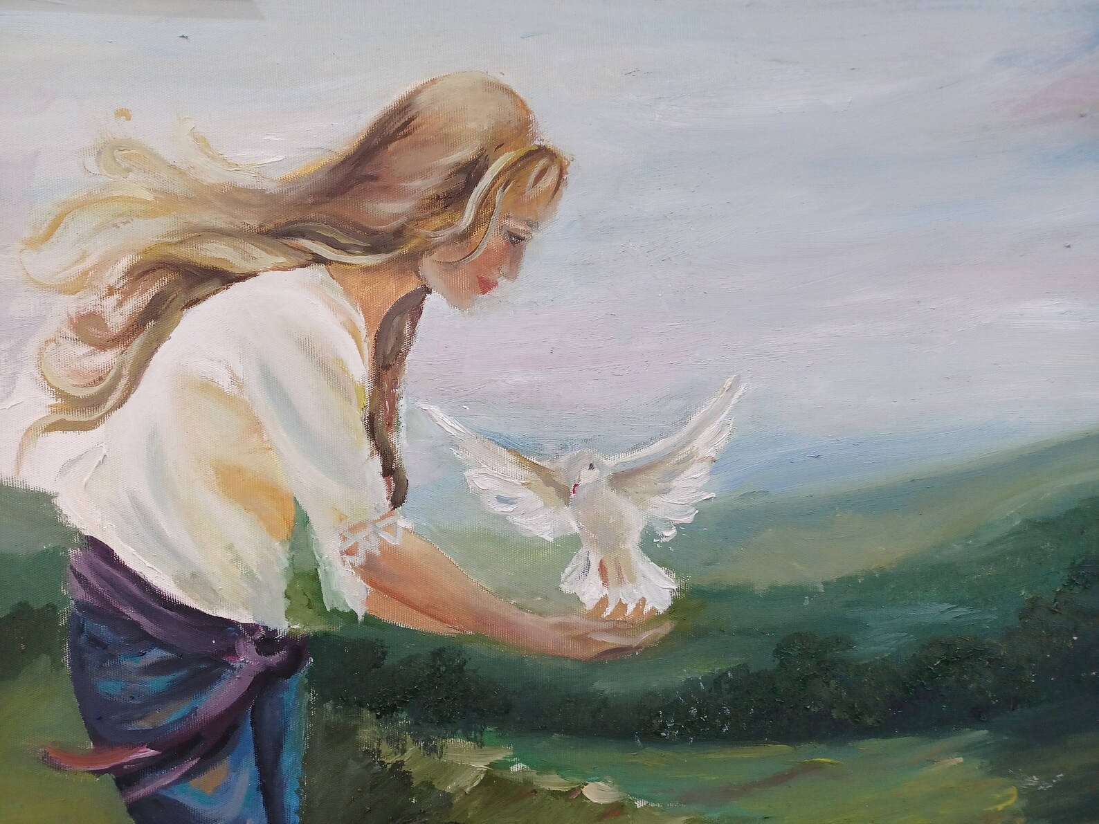 Girl With a White Dove - Etsy