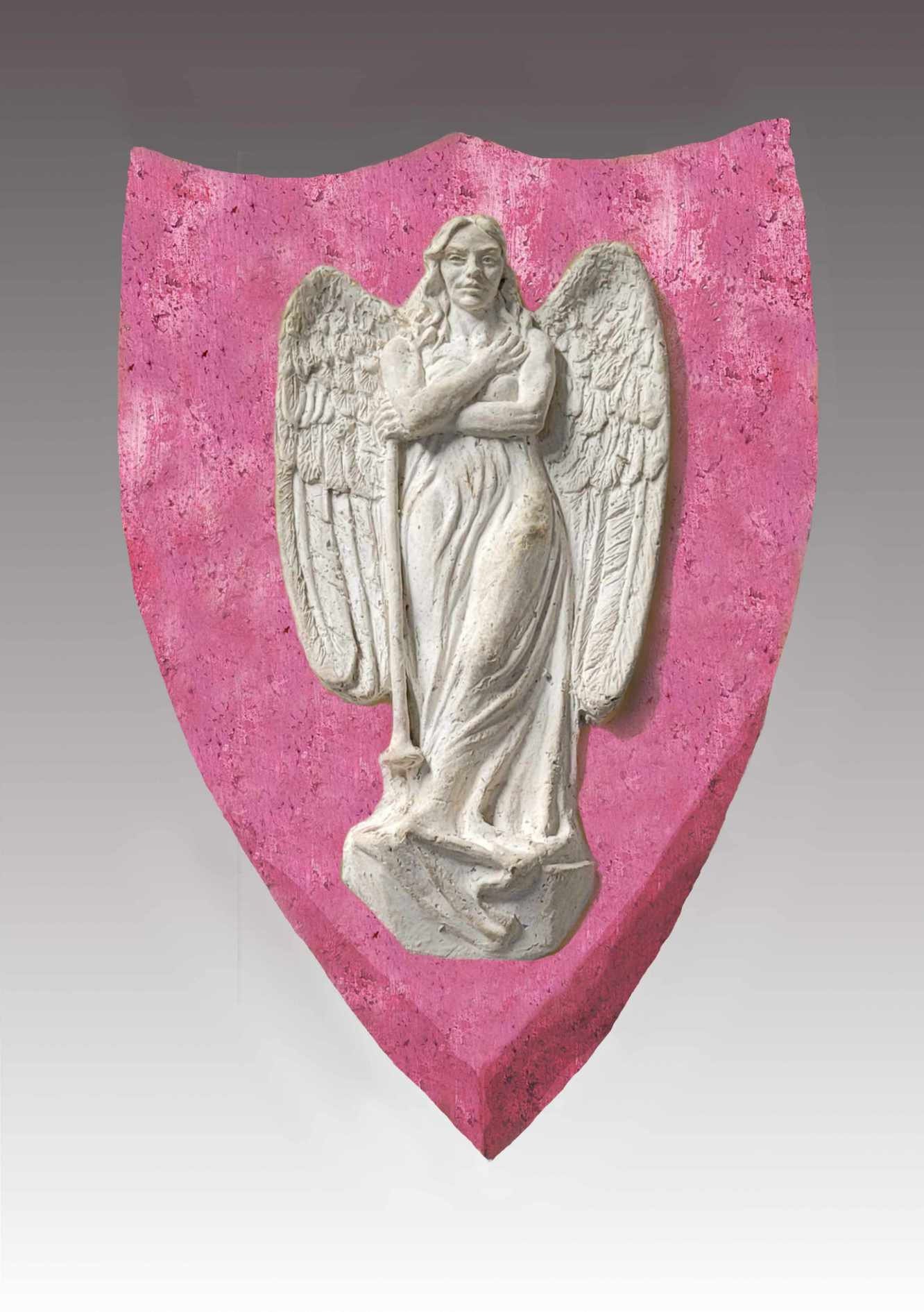 Biodegradable Shield Urn with Angel. For land or water burial