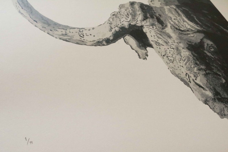 Original Linoprint limited edition Reduction Hand Printed Buffalo Gift Linocut