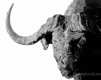 Buffalo, Linocut, Original Linoprint, Reduction, Hand Printed, Gift, limited edition
