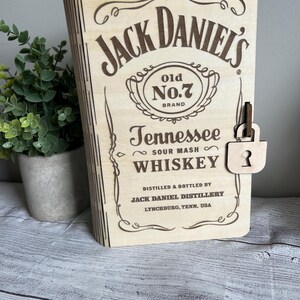 Custom Engraved Liquor Gift Box – Personalized Wooden Bottle Box – Fireball or JD inspired Style – 375ml Bottle Box – Groomsmen, Birthday, Jack Daniel’s