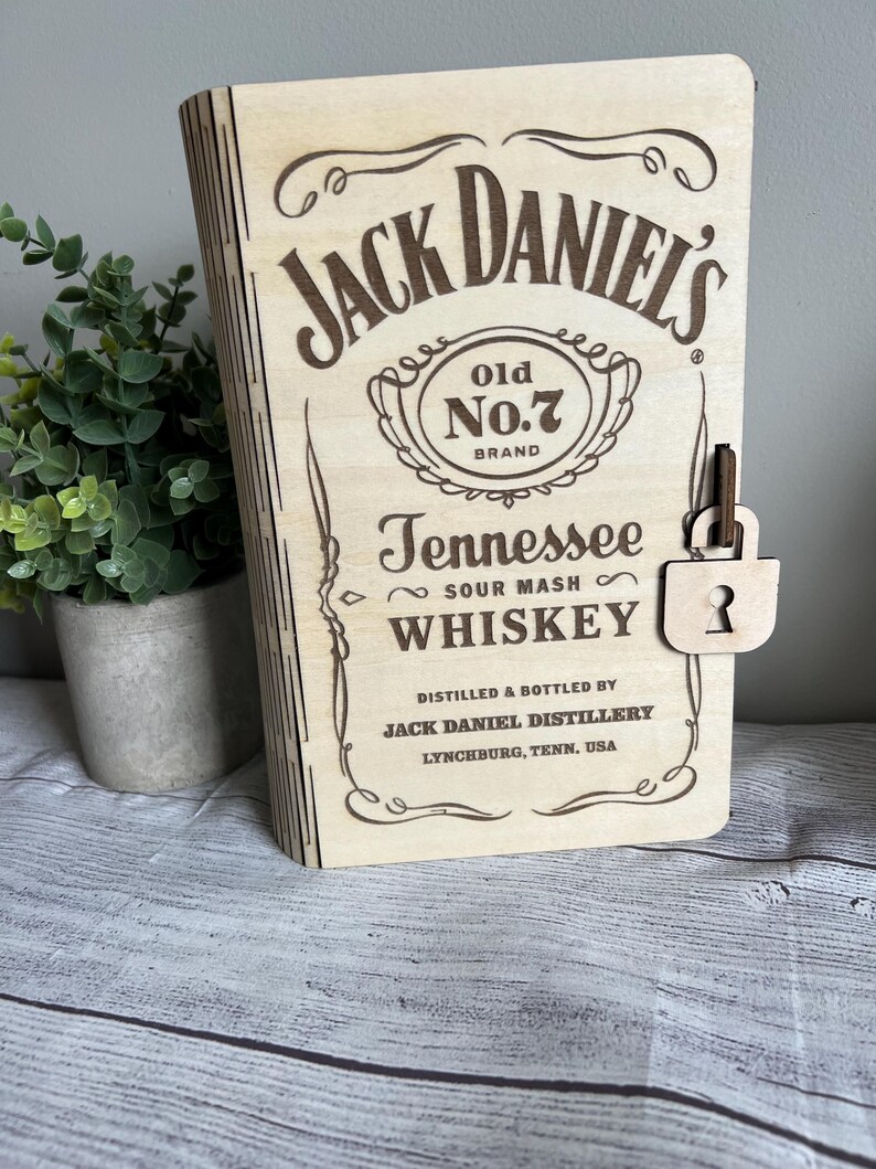 Custom Engraved Liquor Gift Box – Personalized Wooden Bottle Box – Fireball or JD inspired Style – 375ml Bottle Box – Groomsmen, Birthday, Jack Daniel’s
