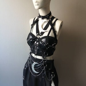 Gothic Outfit (moon) crescent moon large pedantno corset top and garter belt mini skirt gothic wiccan fashion boho festival wear
