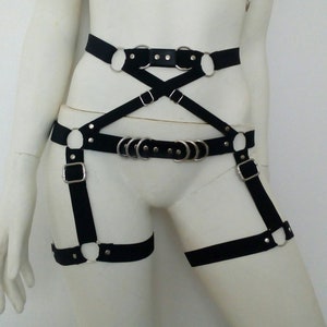 elastic garters with faux leather details black and white XS-XXXL