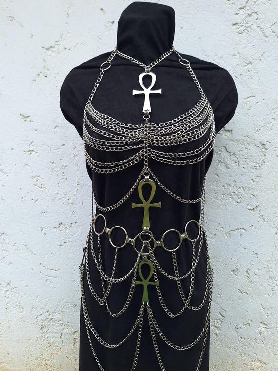 full body chain harness ( ankh,pentagram, sygil,cross) XS-XXXL