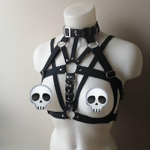 elastic harness with spikes black and white XS-XXXL