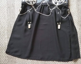 Short chiffon skirt with pentagrams black XS-XXXL