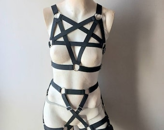 elastic harness set black and white XS -XXXL