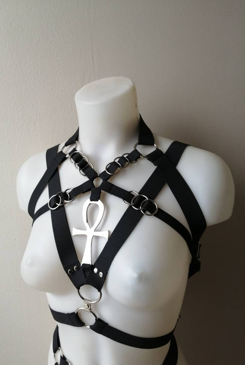 Ankh symbol chest harness black and white XS-XXXL