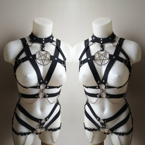 Two piece metal pentagram elastic harness