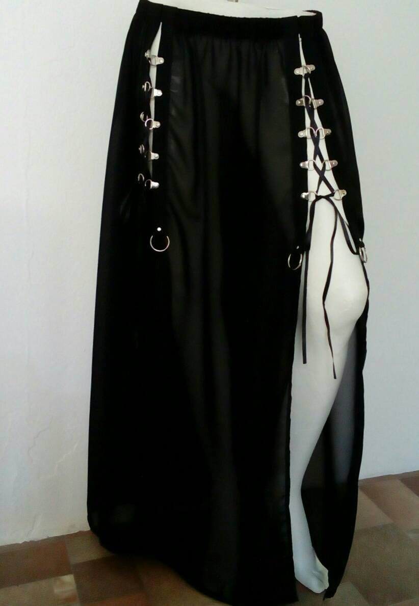 Gothic Chiffon Maxi Lace up Skirt 