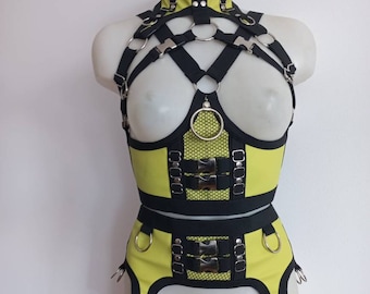 Faux leather harness set multicolor XS-XXXL