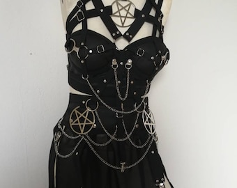 Pentagramm-Outfit (kurzer Rock) schwarz XS-XXL