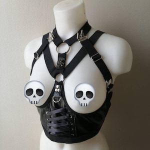 Faux leather spikey top multicolor harness underbust bralette plus size