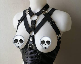 Faux leather harness top with spikes multicolor XS-XXXL