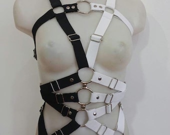 full body elastic harness ( black and white) XS-XXXL