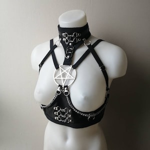 Large pentagram under bust harness multicolor XS -XXXL