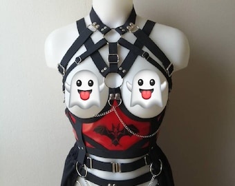 Bat print gothic outfit red XS-XXL
