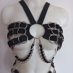 Ringed bra elastic harness top black and white XS-XXXL