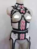 kawaii harness-two piece set lolita pastel goth  faux leather lingerie elastic harness set halloween product logo