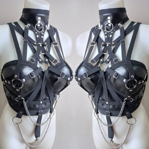 Vegan leather harness top black XS - XL