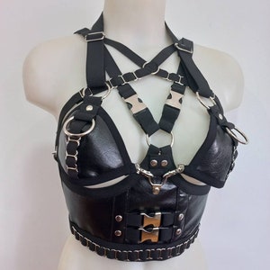 Kunstleder Unterbrust Harness mit abnehmbaren BH Multicolor XS -XXL