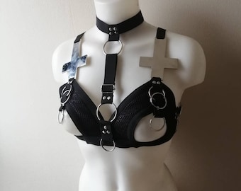 Elastic harness with cross symbol XS-XXXL