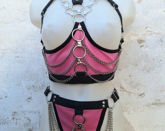 Faux leather harness set multicolor XS-XXL