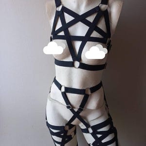 elastic harness set black and white XS -XXXL