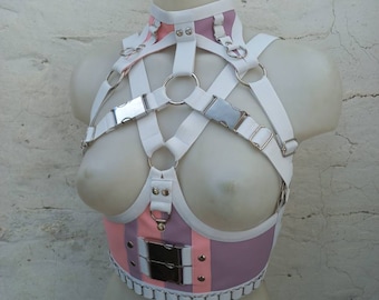 pastel color underbust harness white trim XS- XXXL