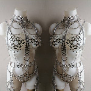 Sinnistra set transparent vynil belt harness full body clear vynil lingerie chain body set